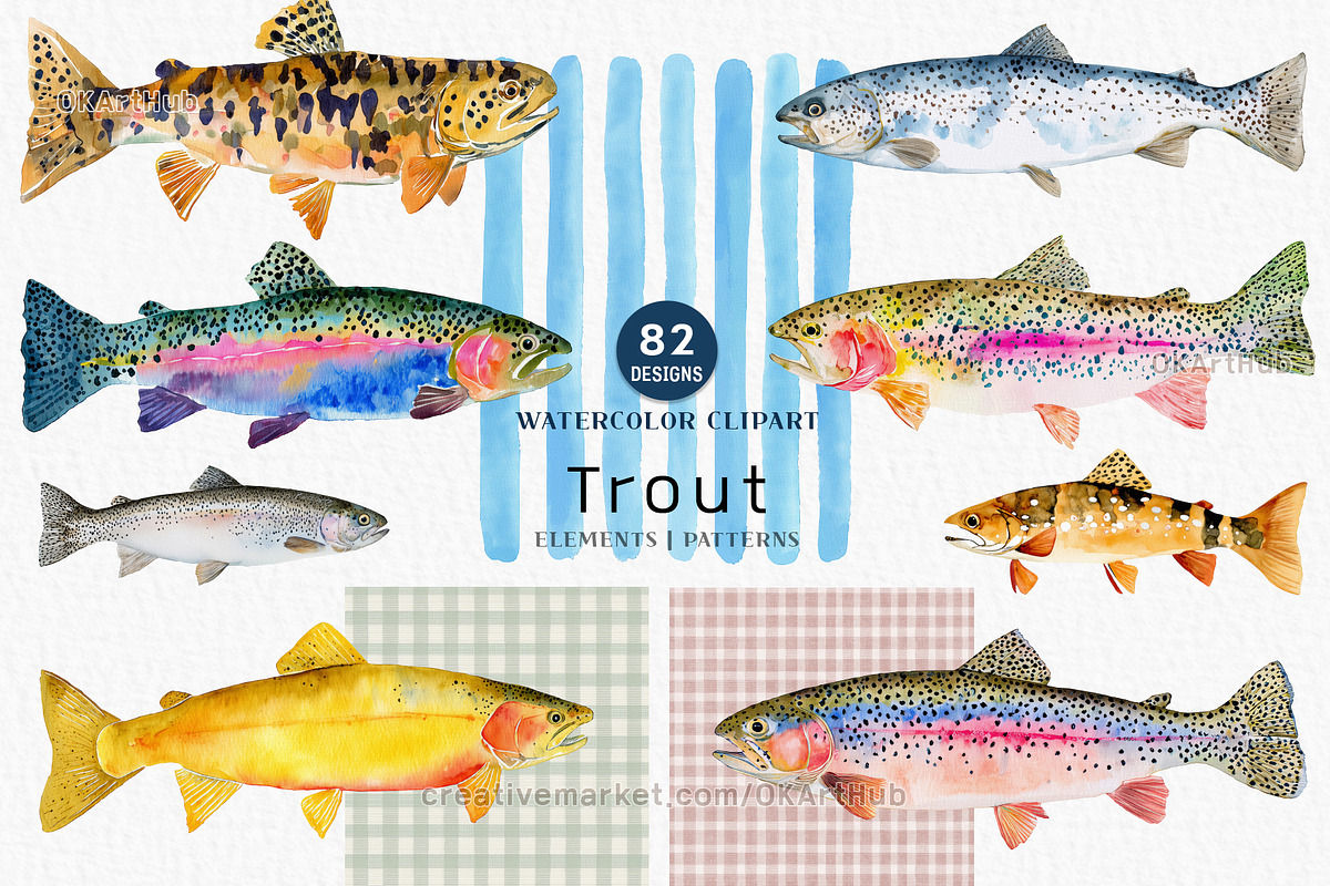 Watercolor Trout Fish Clipart, a Decorative Illustration by OKArtHub (Photo 1 of 8)