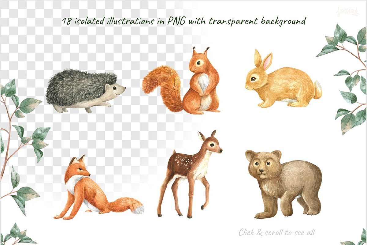 Woodland stories watercolor set, an Animal Illustration by Lososenok (Photo 6 of 12)
