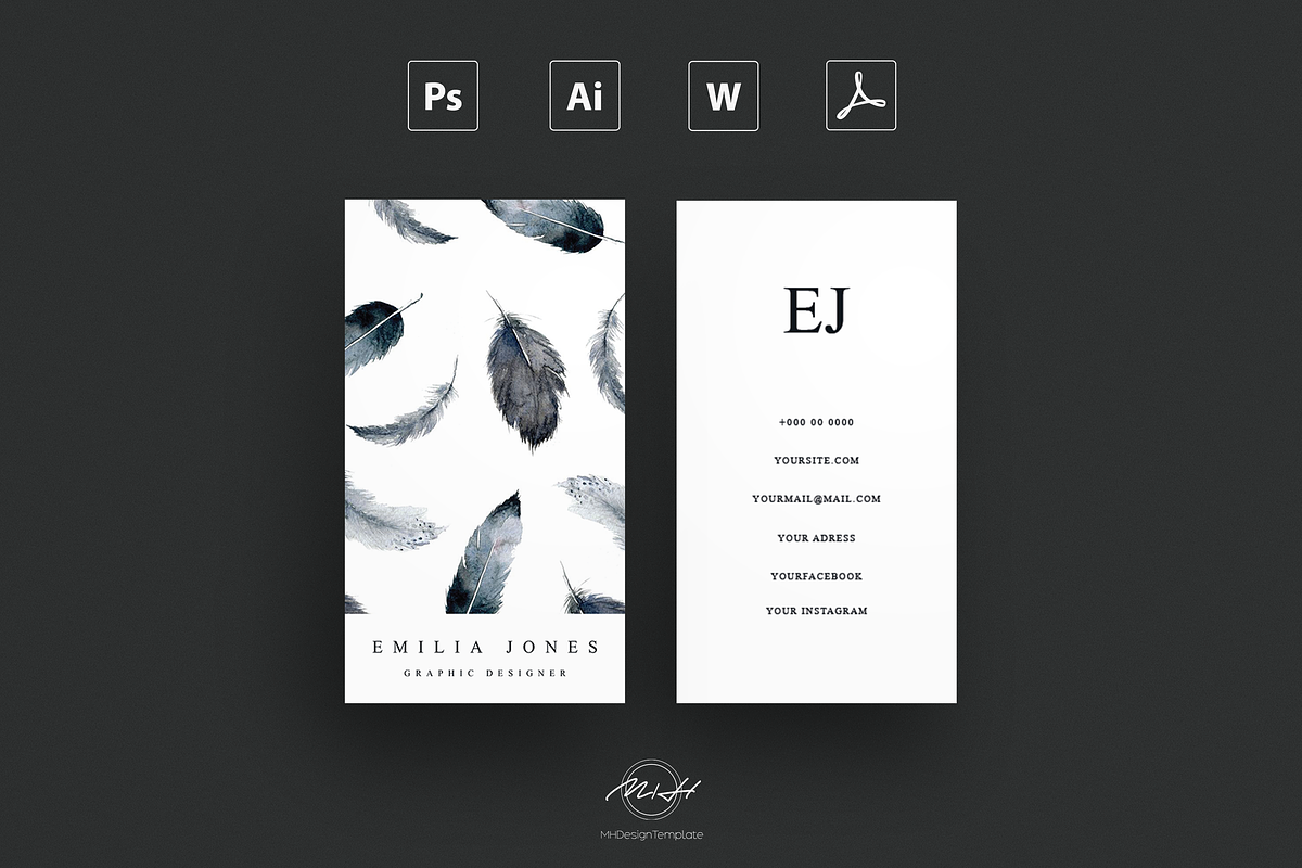 Feather Resume / Card Template, a Resume Template by MH Design Template (Photo 3 of 4)