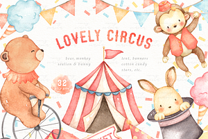 Lovely Circus Watercolor Clip Arts