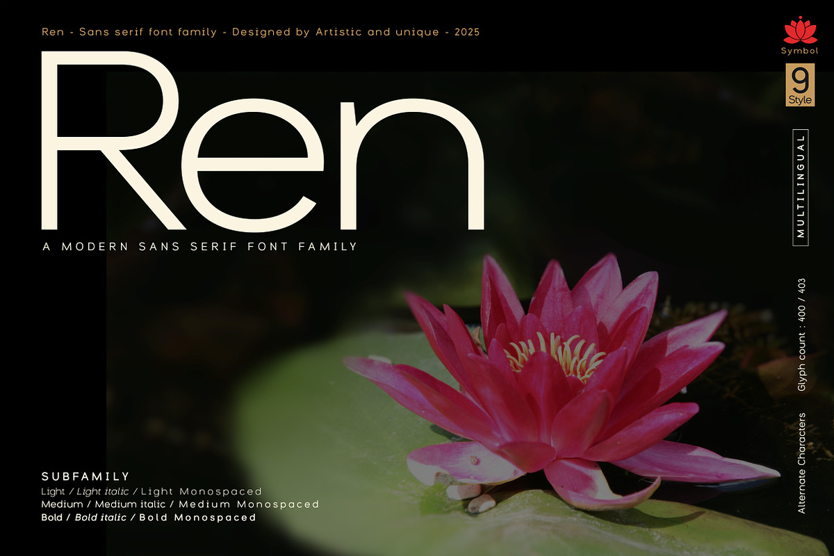 Ren - Sans serif font family, a Sans Serif Font by Artistic & Unique (Photo 1 of 15)