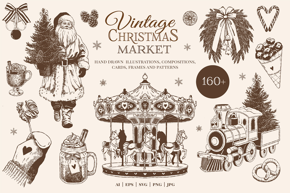 Vintage Christmas Fair Vector Set, an Object Graphic by VerAna (Photo 1 of 19)