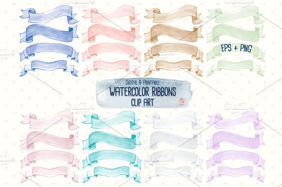 Watercolor Ribbon Clip Art EPS+PNG preview 3