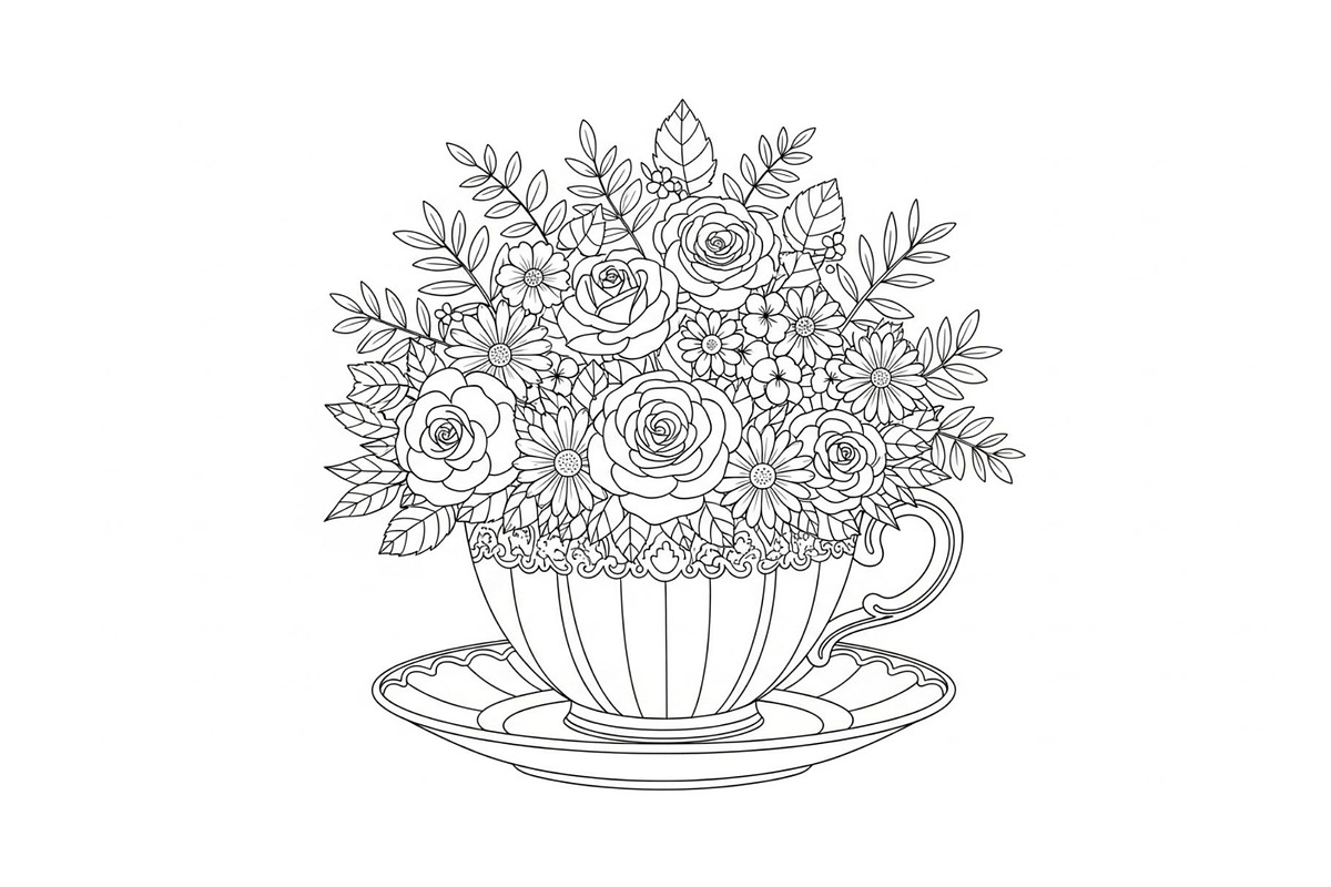 Floral Teacup Line Art Bundle, an Illustration by Gfx_Store (Photo 26 of 51)