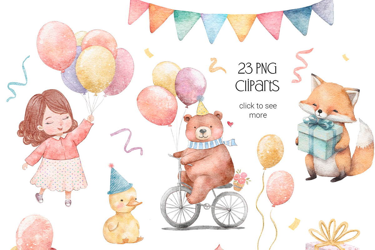 Happy Birthday watercolor collection, a Decorative Illustration by AlineArtStore (Photo 2 of 13)