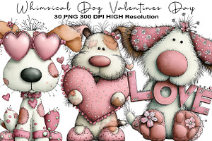 Whimsical Dog Valentines Day Clipart, an Illustration by Black Bird Studio