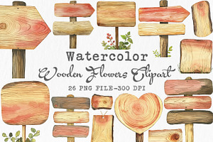Watercolor wooden flowers clipart PN, an Illustration by Libby Wishes