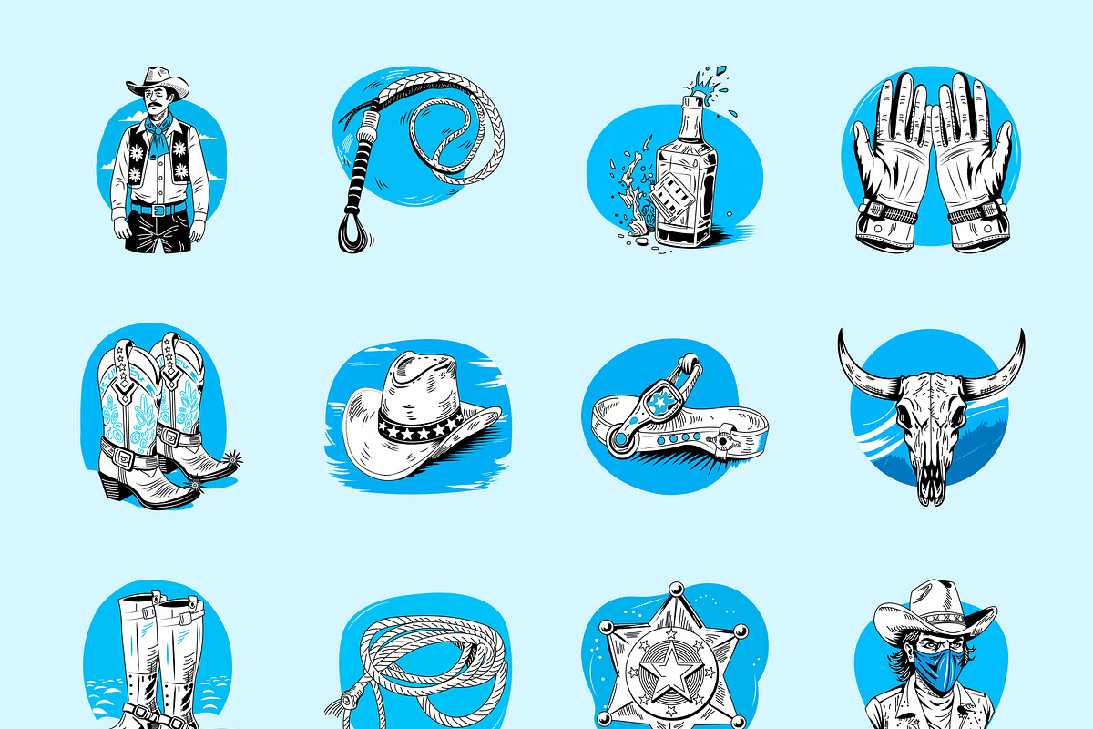 Cowboy Vector Illustration Set, a Person Illustration by Creative Stall (Photo 6 of 7)