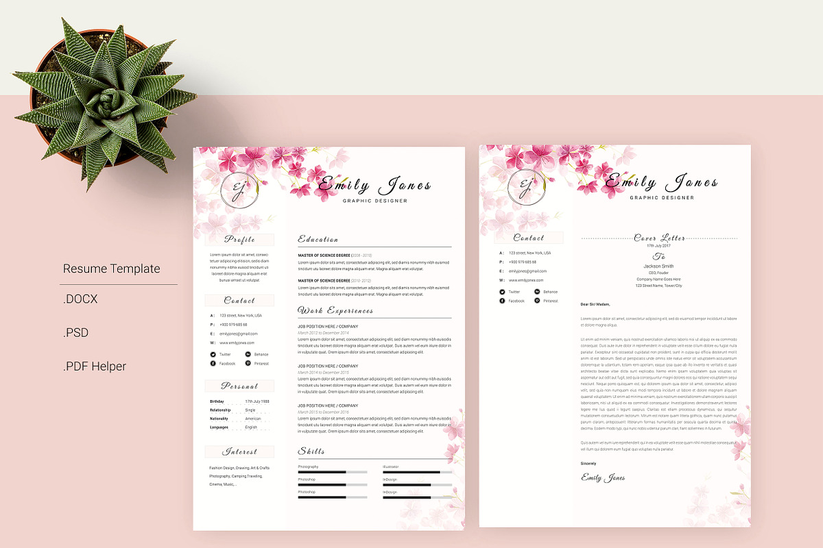 Water Color CV-Resume Template *C, a Resume Template by Showy68 Template (Photo 1 of 5)