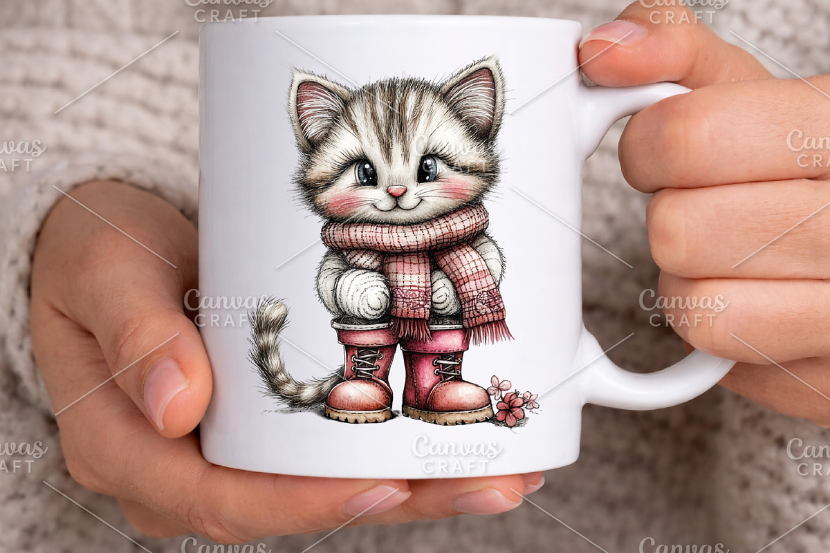 Whimsical Spring Cat Clipart Bundle, an Illustration by Canvas Craft (Photo 5 of 7)