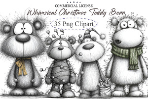 Whimsical Christmas Teddy Bear Clipa, an Illustration by designcity5