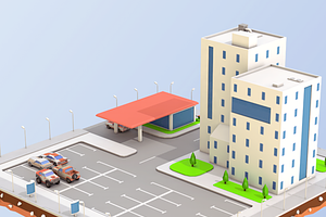 Low Poly Car Service Building