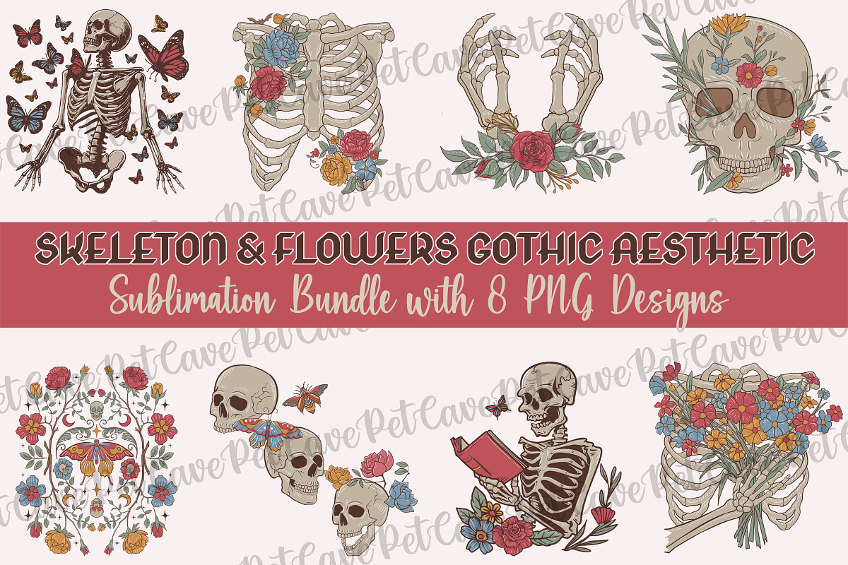 Skeleton & Flowers Graphics Bundle, a Graphic by Pet Cave (Photo 1 of 9)