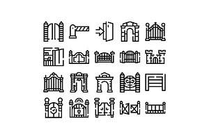 Gate and entrance line icons, an Object Graphic by pikepicture