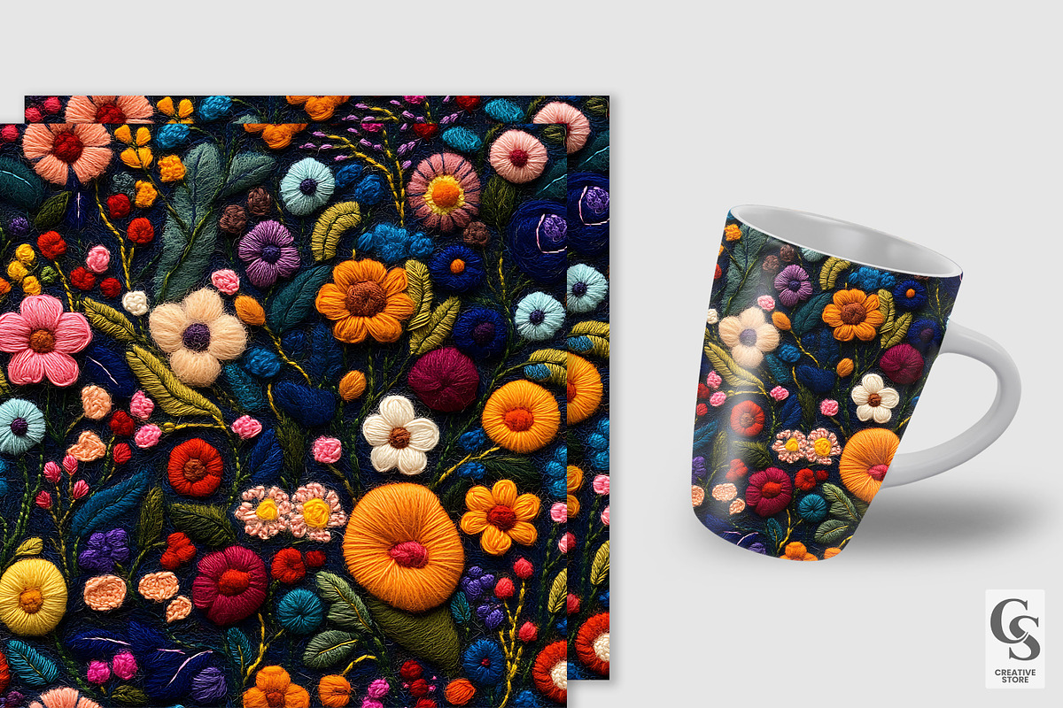 Felted Wool Art Flower Digital Paper, a Pattern Graphic by Creative Store (Photo 3 of 5)