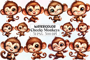 Funny Cheeky Monkeys Clipart, an Illustration by CraftArtStudio (Thumbnail 1 of 6)