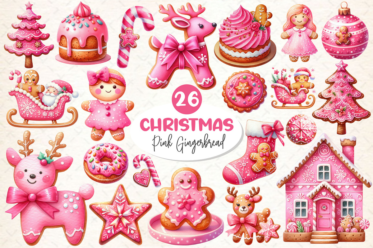 Christmas Pink Gingerbread Clipart, a Work Illustration by Dream Creation (Photo 1 of 5)