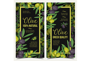 Vertical Posters With Olive Berries And Leaves