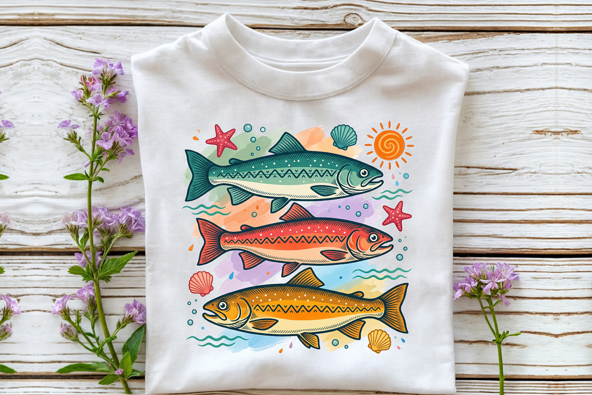 Colorful Fish Ocean Vintage PNG, a Work Illustration by Sublimation Artist (Photo 3 of 9)