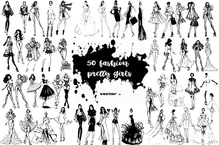 50 fashion pretty girls illustration