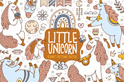 Little Unicorn vector clipart set, an Animal Illustration by Brandianna (Thumbnail 1 of 14)