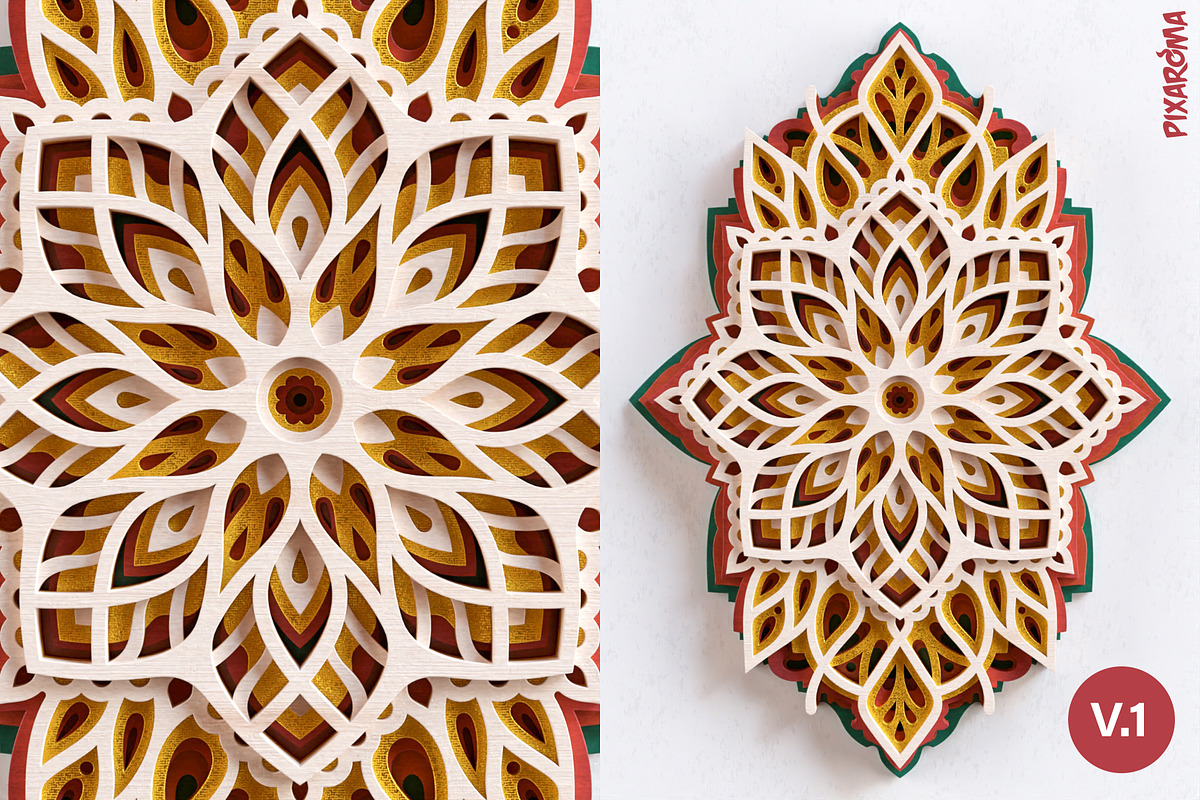 Mandala Wall Art 3D Layered Cut File, an Illustration by pixaroma