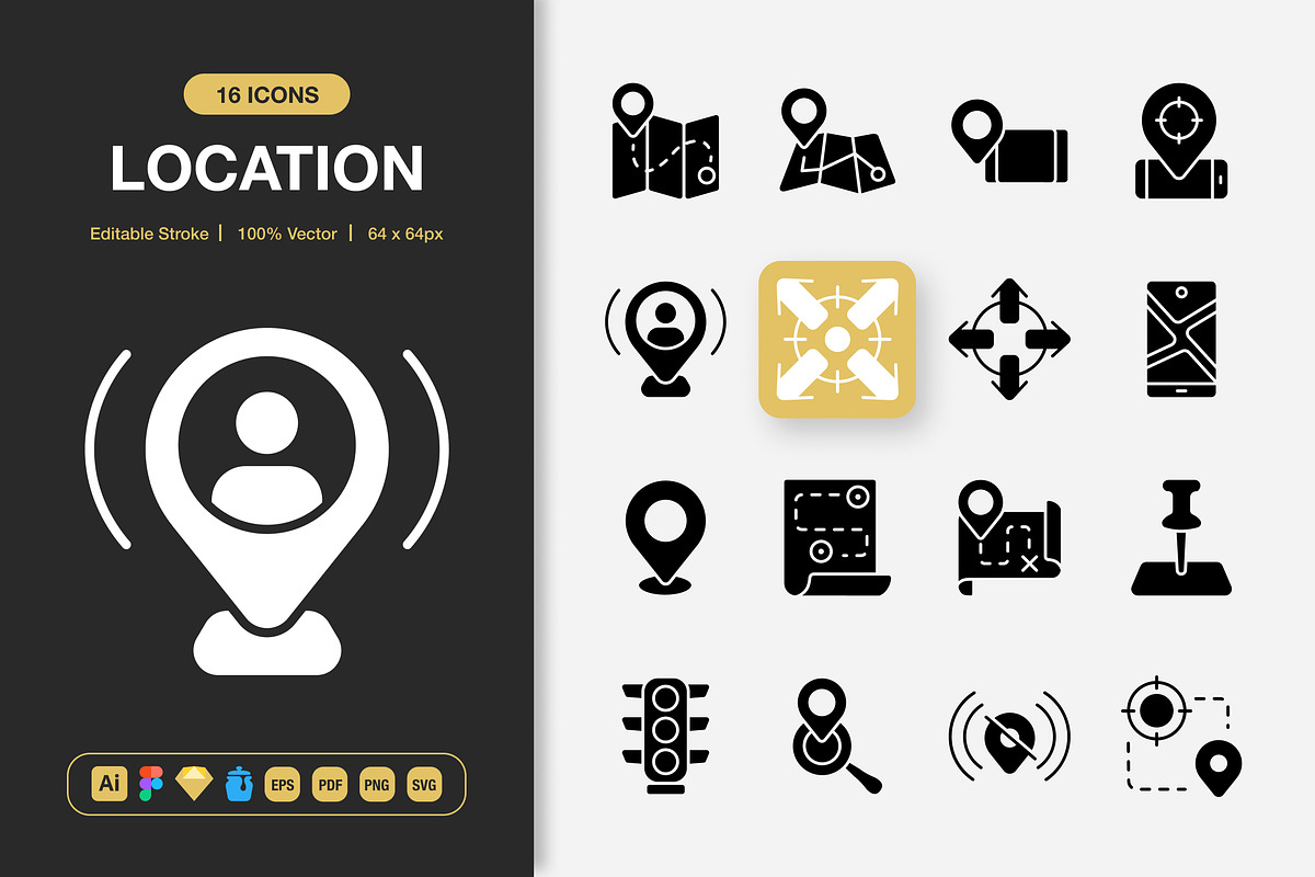 Location Solid Icons, a Solid Icon by Spacepixel Creative