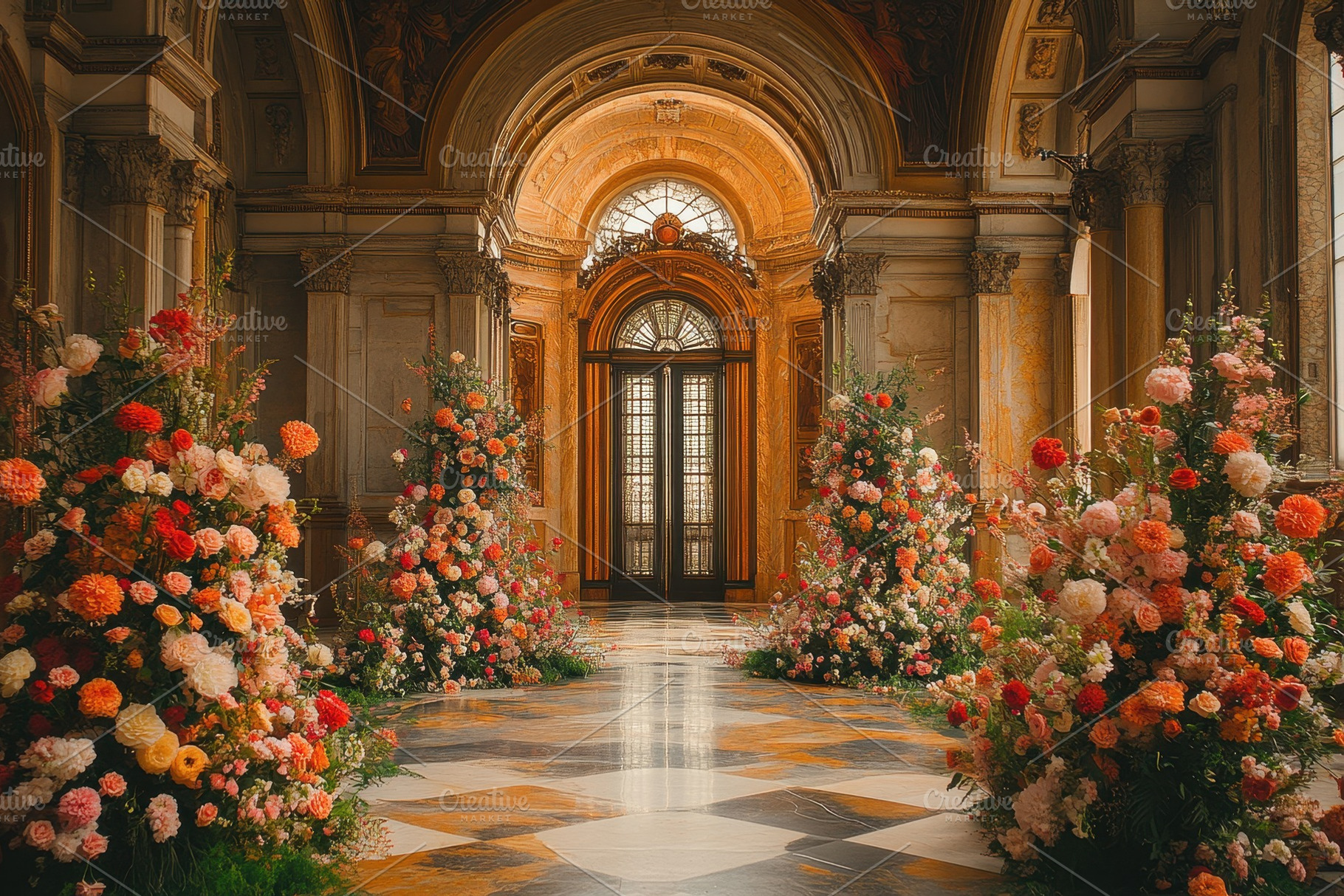 Elegant floral arrangements brighten, a Photo by Tanuart