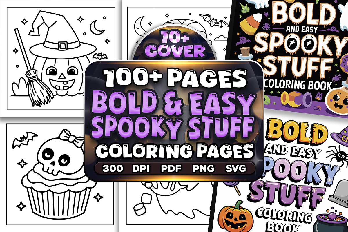 Bold Easy Spooky Stuff Coloring Page, a Seasonal Illustration by Craftsbeefy (Photo 1 of 4)