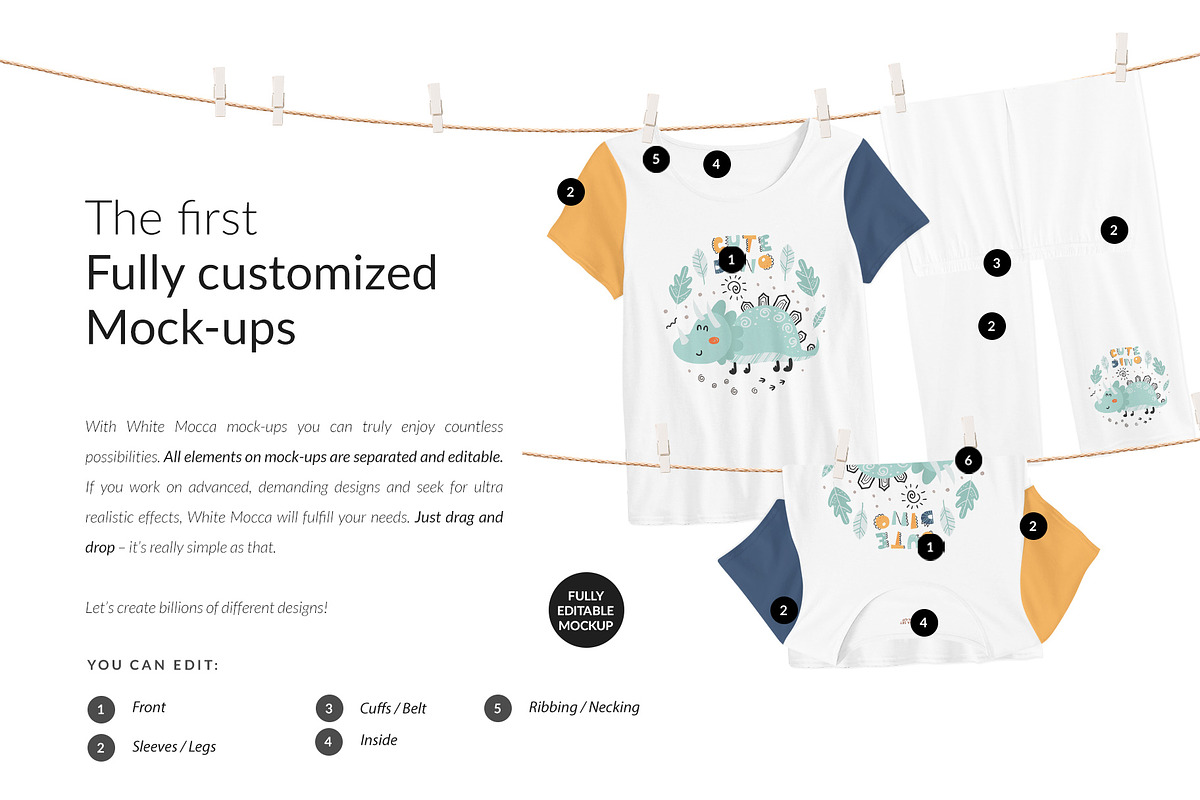 Kids Pyjama 5x Mock-ups, a Shirt Mockup by Mocca Mockups Store (Photo 3 of 6)