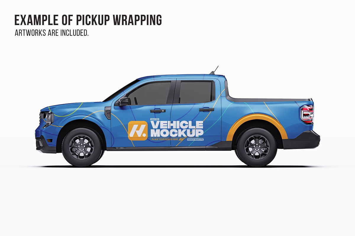 2025 Compact Pickup Truck Mockup Set, an Advertising Mockup by Halal Graphic Studio (Photo 7 of 16)