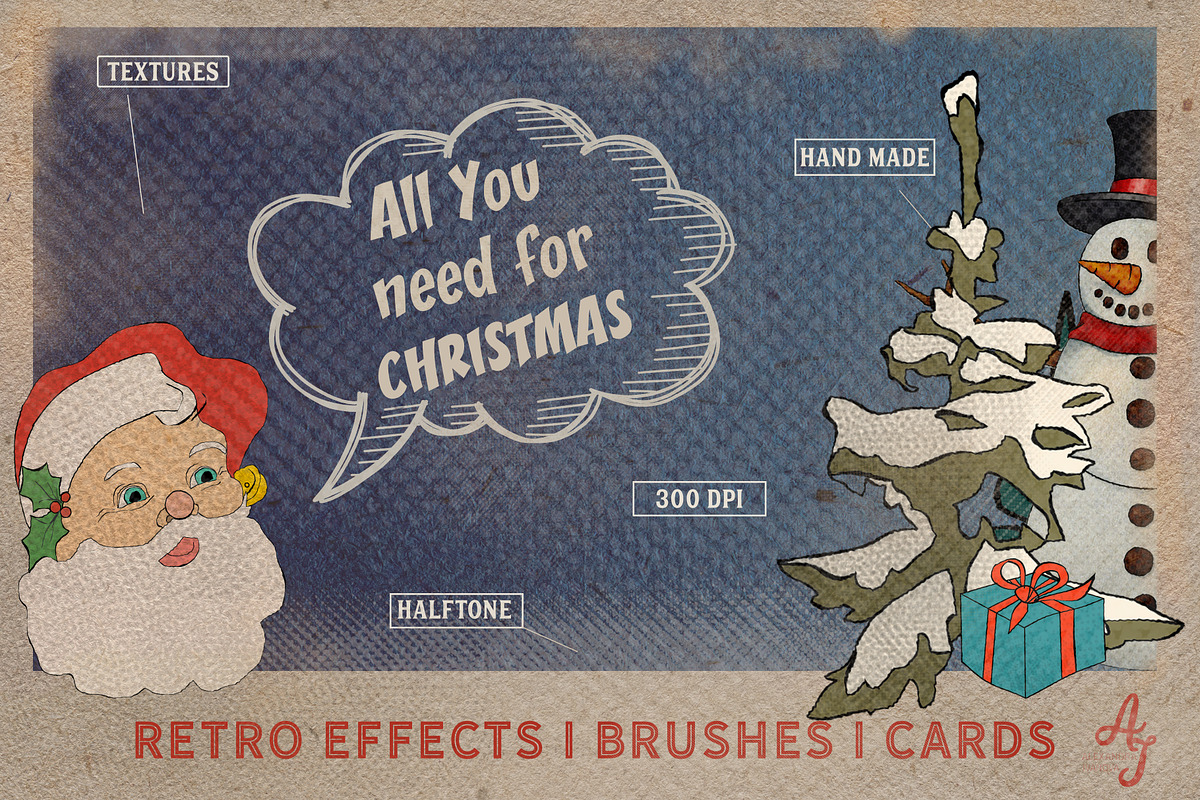Retro Christmas EFFECTS & BRUSHES PS, a Layer Style Add-On by Alexiva (Photo 1 of 14)