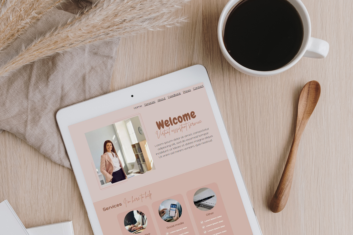 Feminine one-page website template, a Social Media Template by Valley Media Templates (Photo 2 of 4)