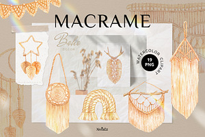 Watercolor Boho Macrame Clipart