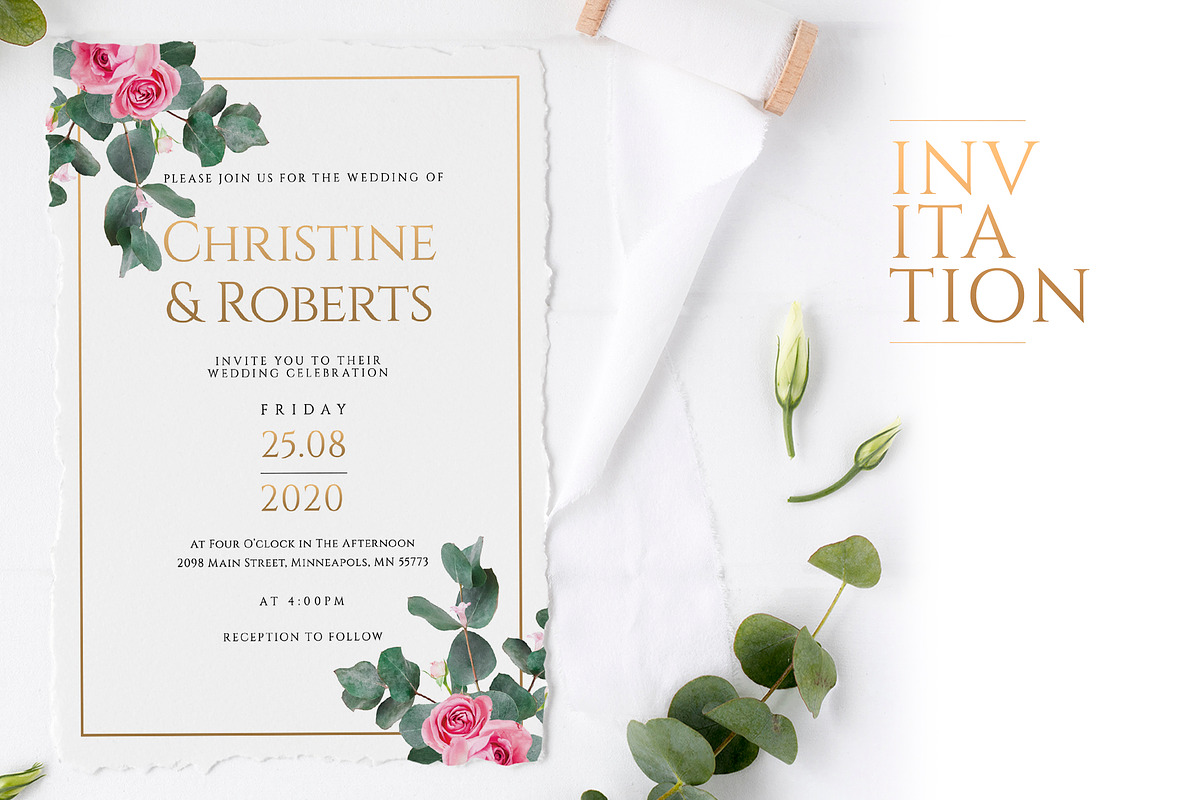 Eucalyptus & Gold Wedding Suite, an Invitation Template by Azka Creative (Photo 1 of 8)