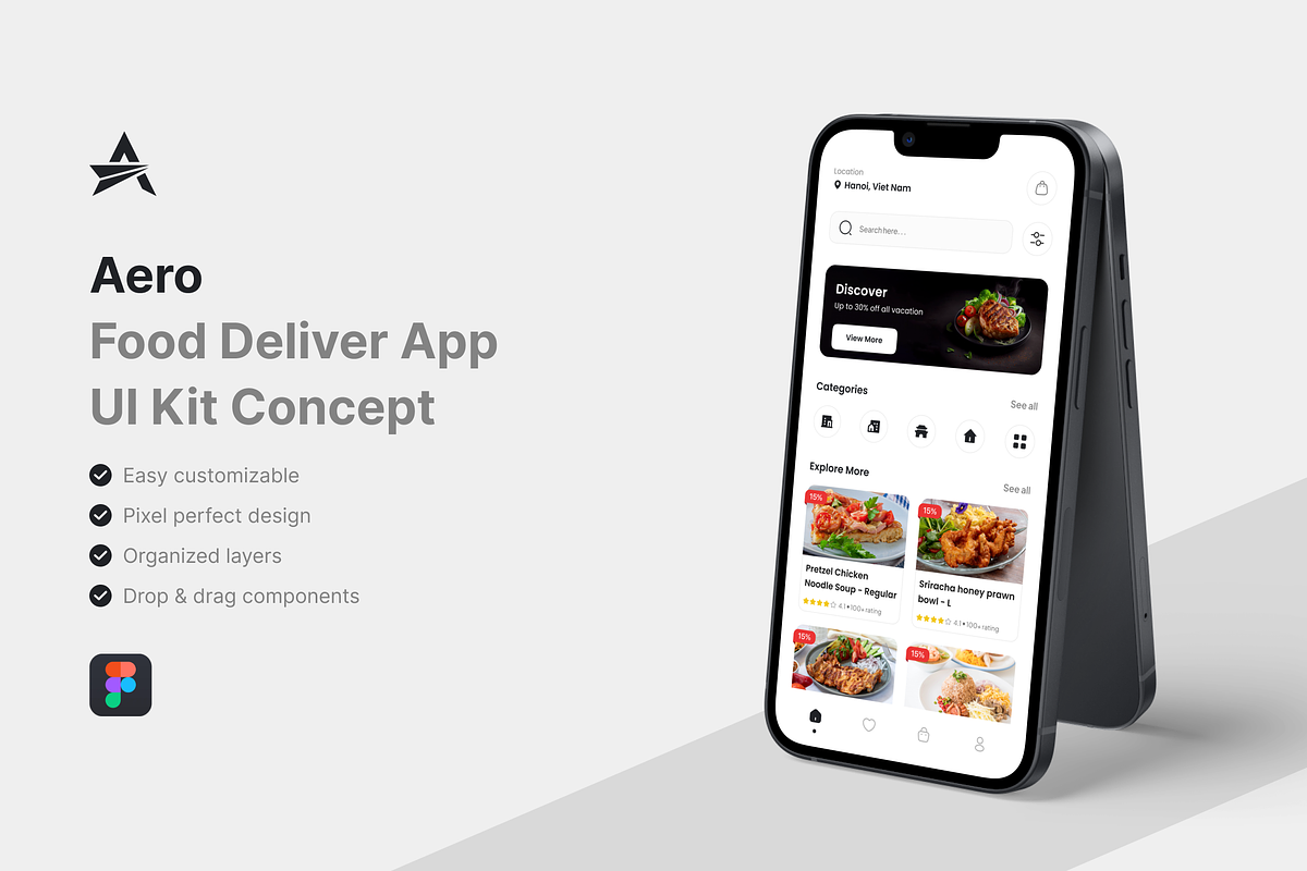 Aero - Food Deliver App UI Kit, an UI Kit Template by iDoodle Studio (Photo 1 of 4)