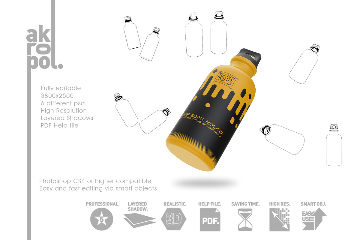 Reusable Water Bottle MockUp, a Cups & Container Mockup by akropol (Photo 7 of 8)