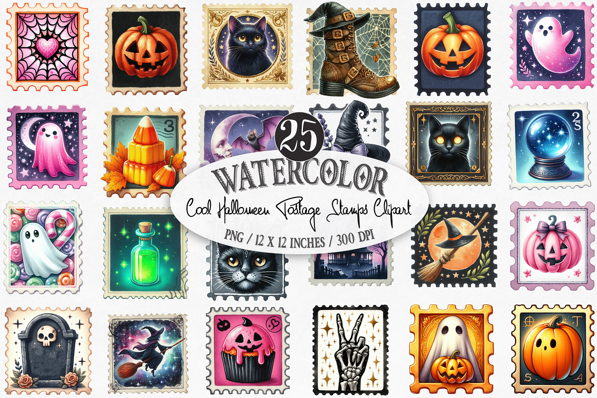 Cool Halloween Postage Stamps PNG, an Illustration by Designking (Photo 1 of 4)