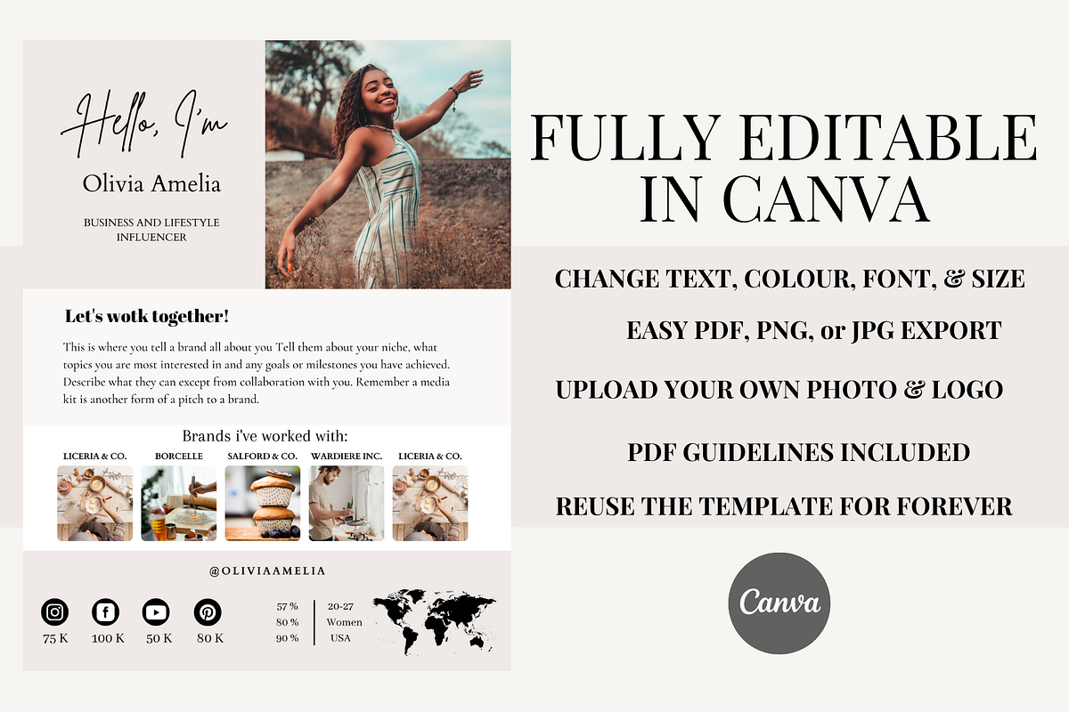 1 Page Media Kit Canva Template, a Social Media Template by Daily Creative (Photo 2 of 5)