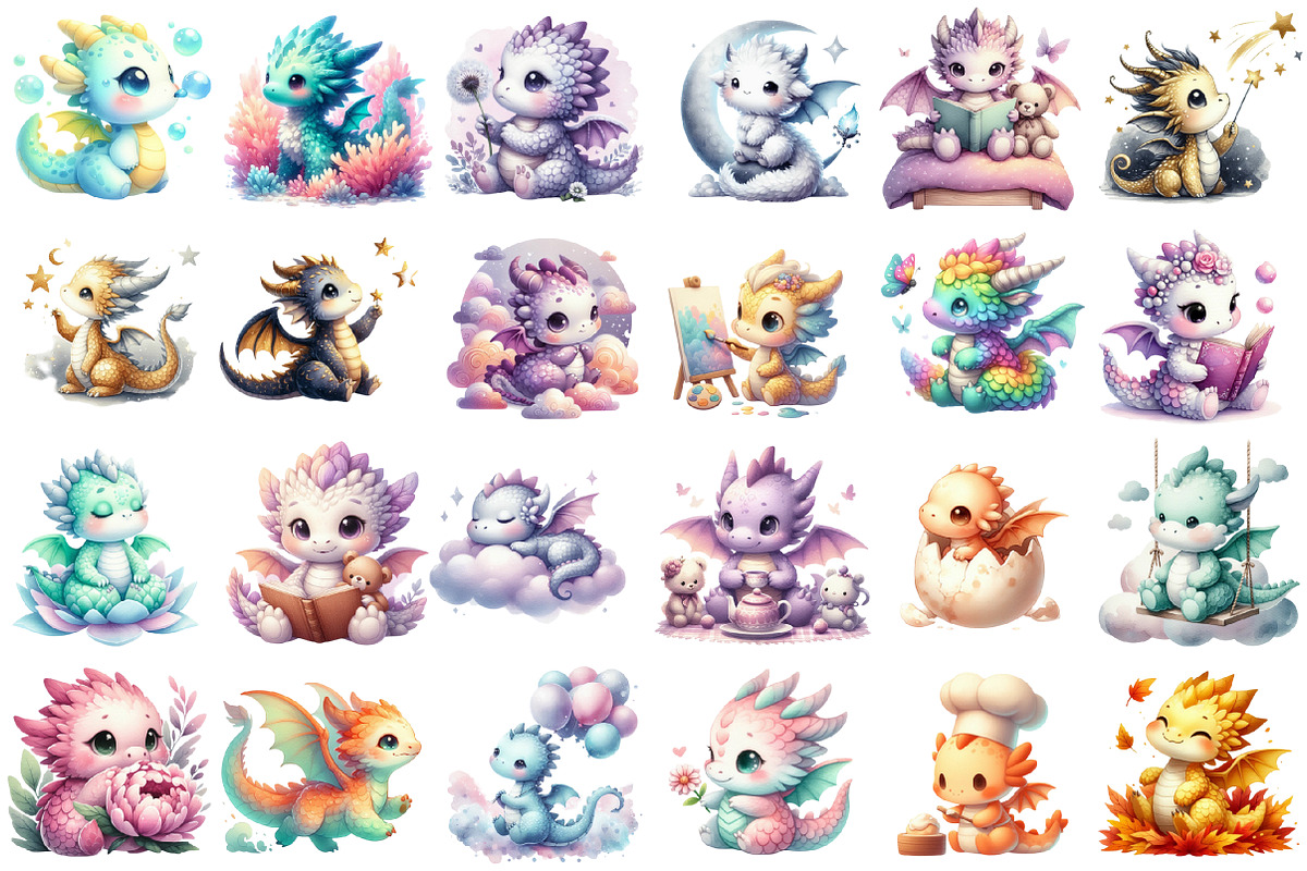 Dragons Watercolor Clipart Sublimati, an Illustration by Sublimation Artist (Photo 2 of 6)