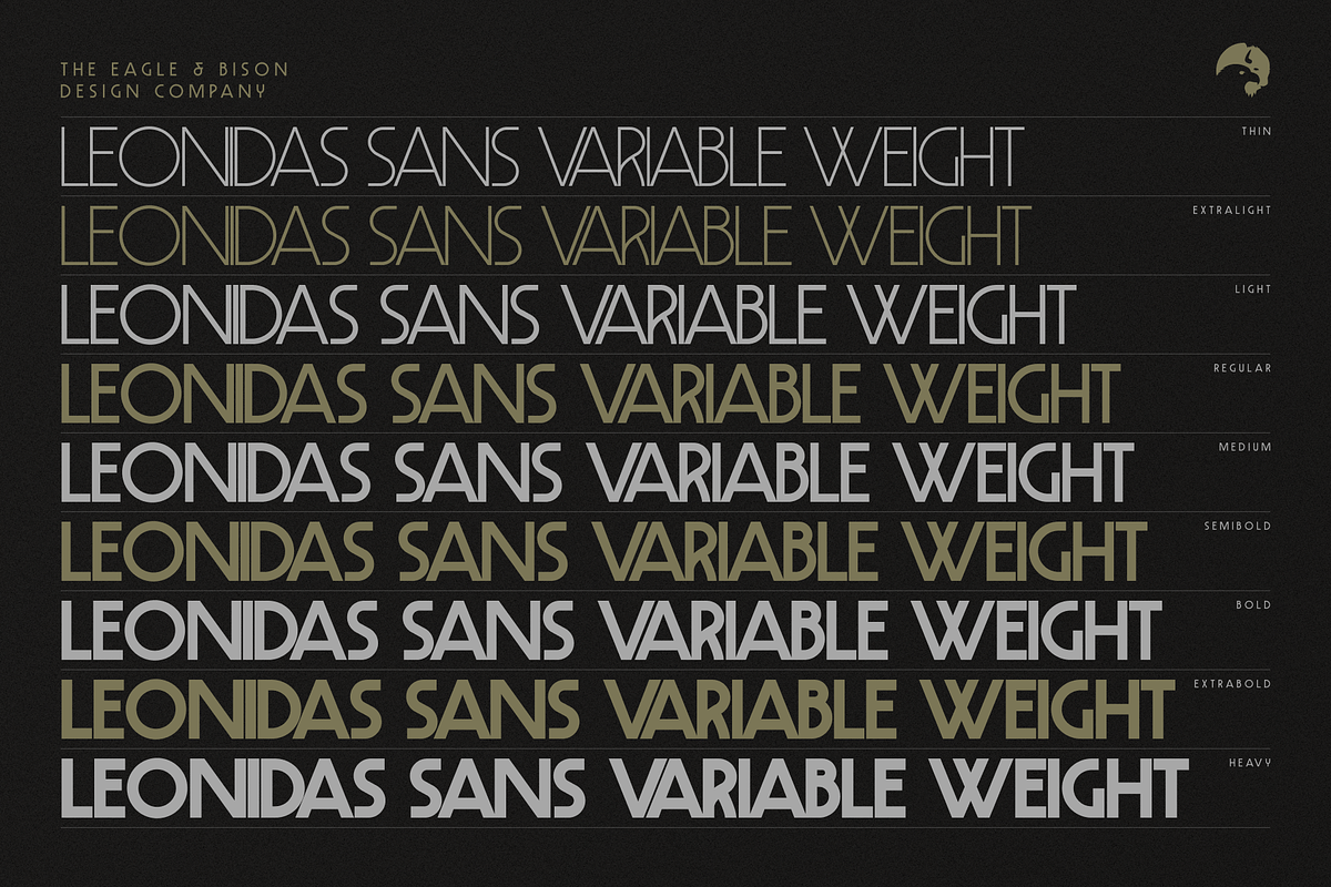 Leonidas Sans - Variable Weight Font, a Sans Serif Font by Eagle & Bison Design Co. (Photo 9 of 11)