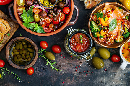 Directly above shot of various food, a Photo by LOGOCREATIVE