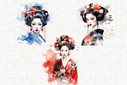 Watercolor Geisha Cliparts, a Person Illustration by Mash Mash Stickers (Thumbnail 6 of 9)