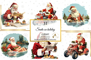 Santa On Holiday Retro Clipart