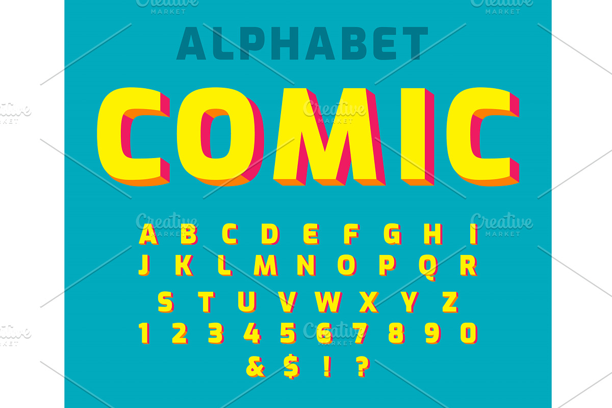 Comic retro font set. Alphabet, an Illustration by Things for designers