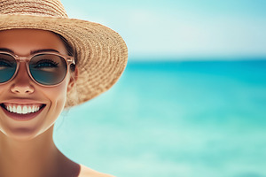 Smiling woman with straw hat and sun, a Person Photo by MistyDay