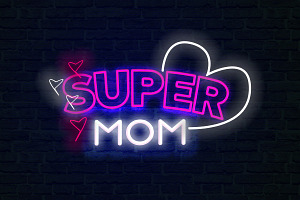 Super Mom Neon PSD 3D Editable Text, a Brushes & More by TrueVector