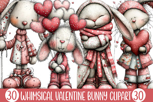 Whimsical Valentine Bunny Clipart, an Illustration by Designking