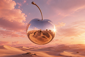 Shiny cherry ball in desert sunset, a Photo by Beautiful things