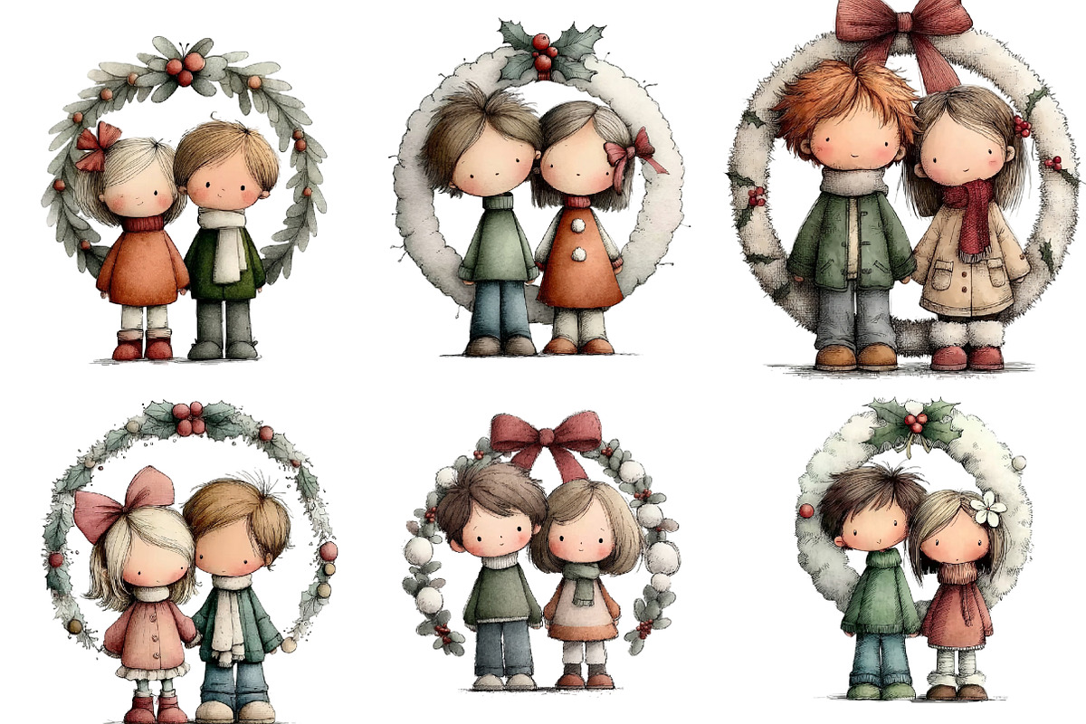 Cute Christmas Couple Clipart, an Illustration by DreamArtGraphic (Photo 5 of 5)